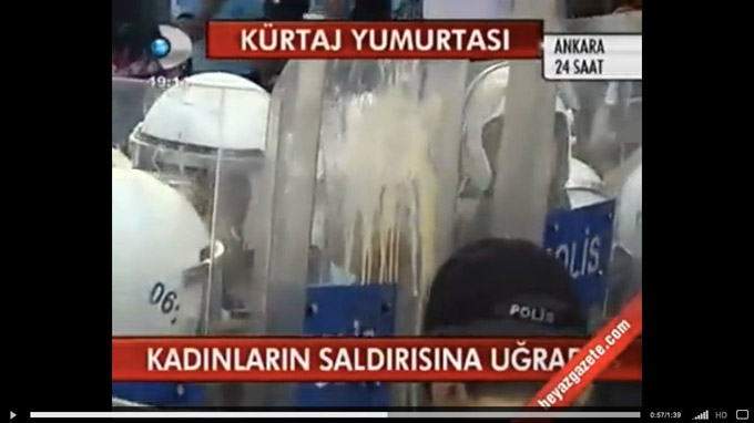 Riot police in Turkey, pelted by eggs thrown by protesters. Photo courtesy of Defne Ayas, 2013.