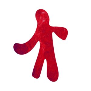 A red graphic cutout in the shape of a person.