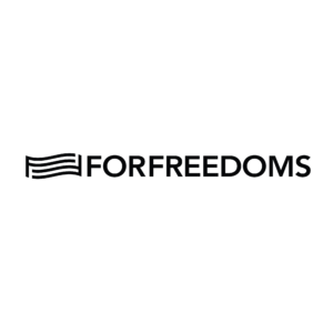 Graphic Logo with a flag, reading FOR FREEDOMS.